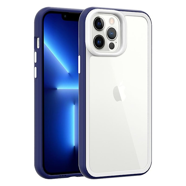 IPhone 13 Pro Max iskunkestävä kirkas puhelinkotelo akryylitausta + värikäs kehys irrotettava 2-in-1 suojus Blue