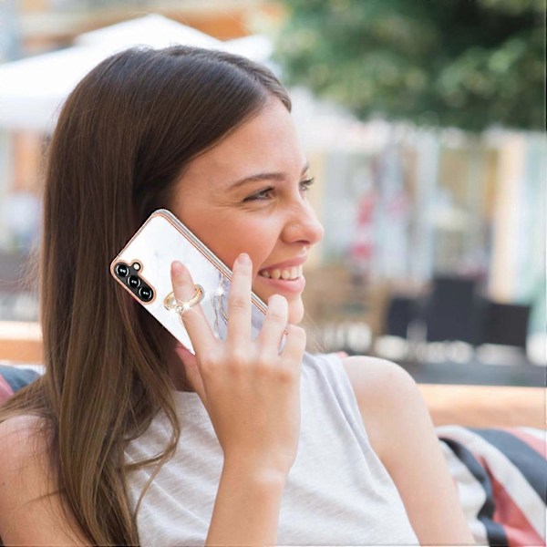 Samsung Galaxy A36 5G -puhelin kotelo sormuksella, marmorikuvio, galvanointi TPU-takakansi Multicolor White 006