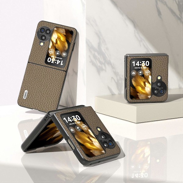 Ægte koskindslæder + PC telefoncover med faldbeskyttelse til Oppo Find N3 Flip 5G Multicolor Style A