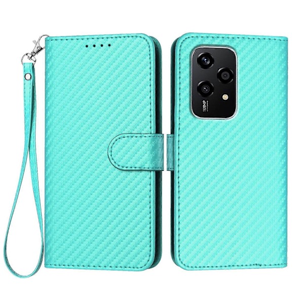 For Honor 200 Lite -lompakkokotelo hihnalla, hiilikuitukuvioinen nahkainen puhelinkotelo Multicolor Light Blue