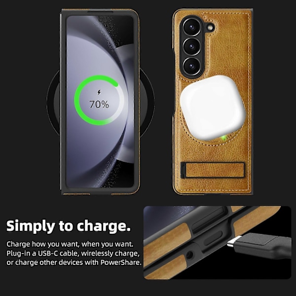 Skal för Samsung Galaxy Z Fold5 5G Kompatibelt med MagSafe PC+PU Ställ Telefonskydd Multicolor Desert Gold