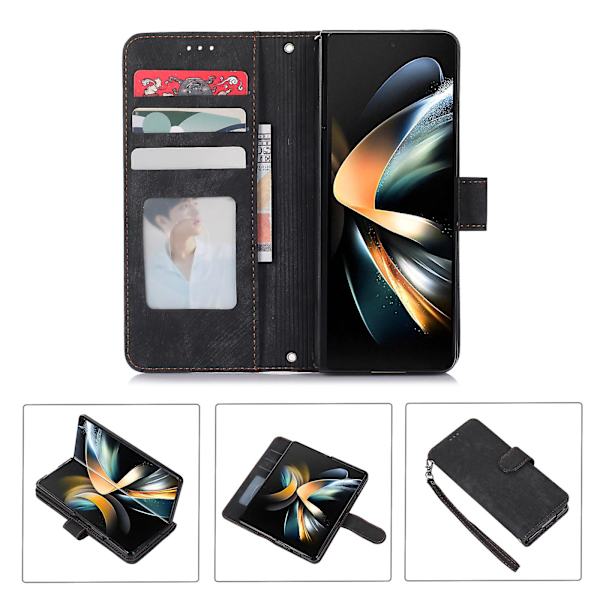 Samsung Galaxy Z Fold5 5G PU-nahka+PC Lompakkokotelo Jalustalla, Pehmeä Suojakuori Black