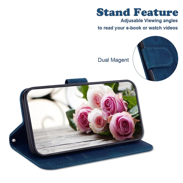 För Samsung Galaxy S23 Fe Stötsäkert case Rose Imprinted Läderställ Cover Blue