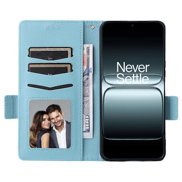 Skal för OnePlus 13T 5G med handledsrem, litchi-textur PU-läder plånboksfodral Multicolor Baby Blue
