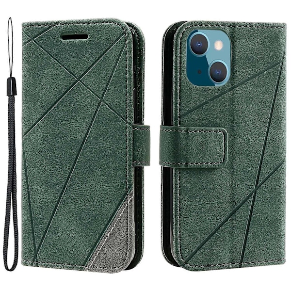 Plånboksfodral för iPhone 14 med skarvat läder, stativ och handrem Multicolor Style C