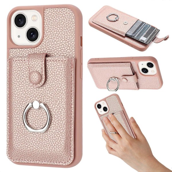 Kortlommer Læder Bagcover med Ringstøtteben til iPhone 15 Plus/14 Plus Multicolor Style A