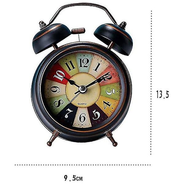 Lydløst Analog Vækkeur, Ikke-Tikkende Til Soveværelse, Vintage Design, Batteridrevet, Dobbelt Quartz Klokke