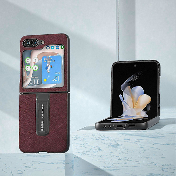 För Samsung Galaxy Z Flip5 5G Ställ Bakstycke Läderbelagt PC-Mobilskal Multicolor Style C