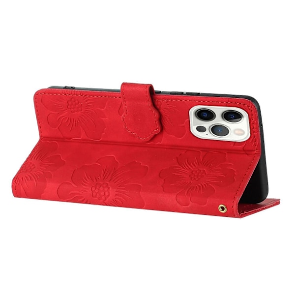 Til iPhone 12 Pro 6.1 tommer Blomster Præget PU Læder Telefon Cover Foldbart Stativ Wallet Cover Multicolor Style D
