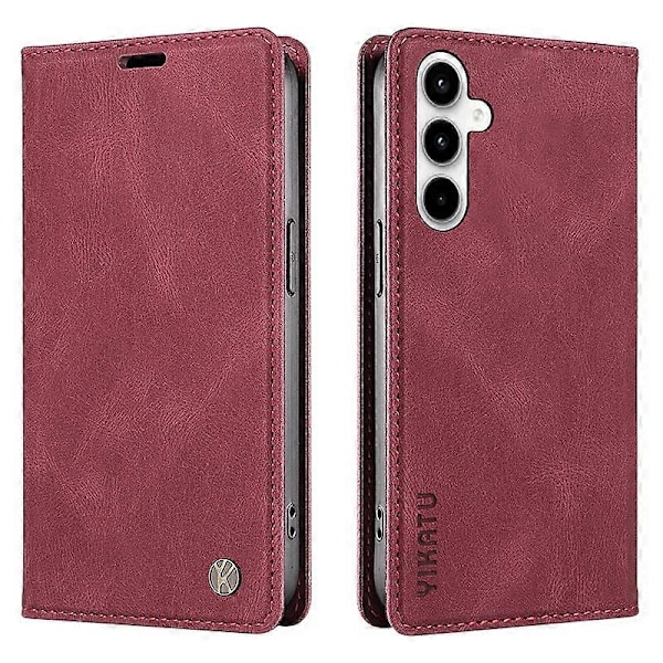 YIKATU YK-004 Starkt Magnetiskt Fodral i PU-Läder Plånboksfodral för Samsung Galaxy A35 5G Multicolor Wine Red