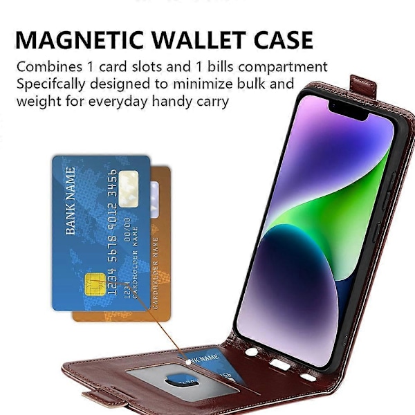 Telefoncover med kortslot til iPhone 15 Plus, Anti-ridse Vertikal Flip PU Læder Mobiltelefon Cover Multicolor Style A