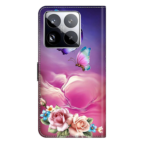 Xiaomi 15 Pro -kotelo korttipaikalla, kuvio painettu TPU+PU-nahkainen läppäpuhelimen suojus Multicolor Butterfly Flower