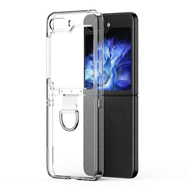 Hårt PC-skal för Samsung Galaxy Z Flip5 5G Transparent Telefonfodral med Metallringhållare