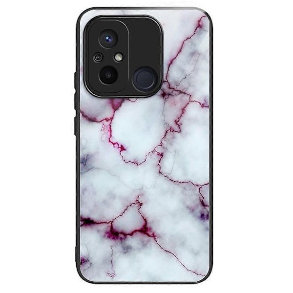 Telefoncover til Xiaomi Redmi 12C 4G, resistent TPU+hærdet glas, mønsterdesign Multicolor Purple Marble