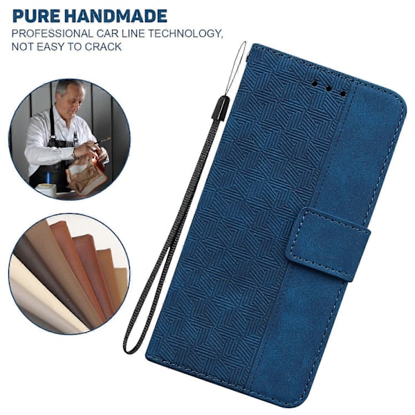 Til Motorola Moto G 5G (2025) Etui Geometrisk Mønster Læder Wallet Telefon Cover med Håndledsrem Multicolor Blue