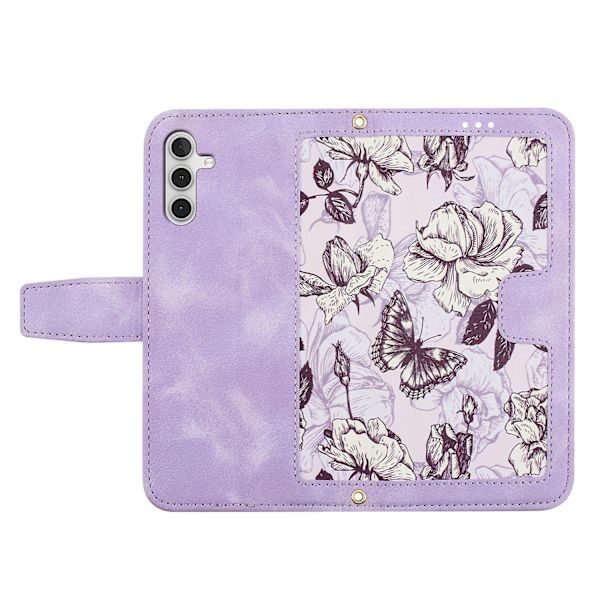 For Samsung Galaxy A34 5g Telefondeksel Blomstermønster Trykk Stativ Lærdeksel Med Kortspor Light Purple