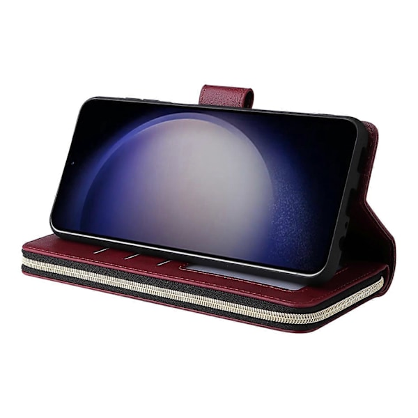 Til Samsung Galaxy S24 Wallet Telefon Cover Stødsikkert Lynlås Læder Flip Cover Multicolor Wine Red