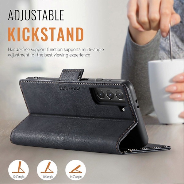 Til Samsung Galaxy S21 5G Etui AUTSPACE A11 RFID-blokerende Retro Læder Mobiltelefonpung Cover Multicolor Black