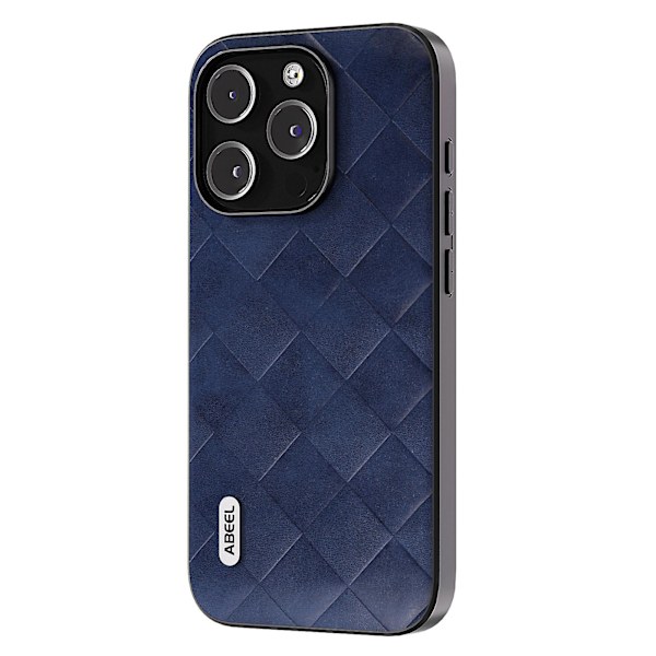 För Iphone 15 Pro Max repsäkert Pu-läderbelagd Pc+tpu Phone case Grid Texture Cover Blue