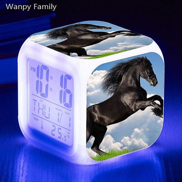 Running Horse Väckarklocka 7 Färg Glödande Led Digital Väckarklocka Barnleksaker Multifunktion Lysande Färgbyte Klockor Reloj Purple