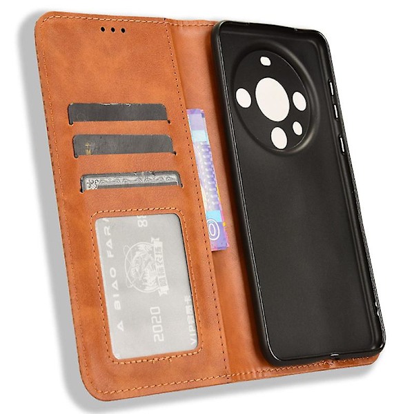 Til Huawei Mate 60 Retro PU Læder Etui Magnetisk Auto-absorberende Pung Stand Telefon Cover Brown