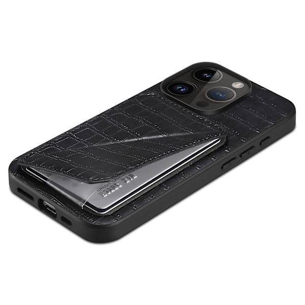 Pc + Tpu+ Pu Läder Phone case För Iphone 13 Pro Crocodile Texture Korthållare Stand Cover Black