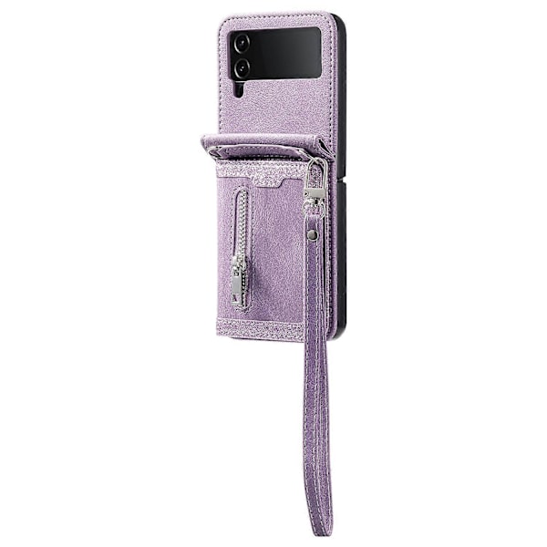 Samsung Galaxy Z Flip4 5G -kotelo korttipidikkeellä, PU-nahkainen jalusta ja puhelinkuori käsiremmin kanssa Multicolor Style D