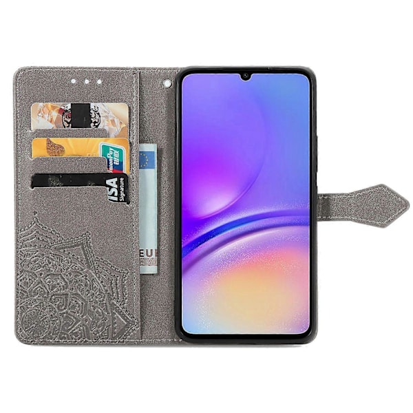 Til Samsung Galaxy A06 Etui Mandala Præget Design Læder Wallet Telefon Cover- Multicolor Grey