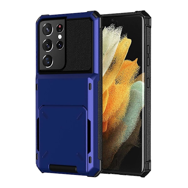 Flip Card Holder TPU+PC Hybridfodral för Samsung Galaxy S21 Ultra 5G