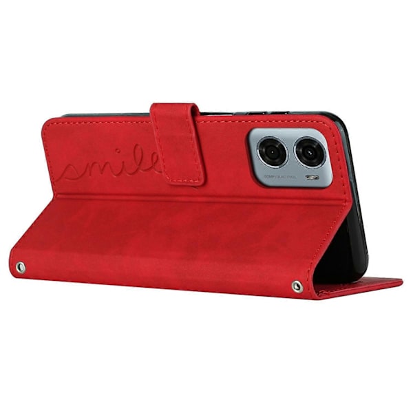 Til Motorola Moto G05 4G Etui Visningsstativ PU Læder Telefon Cover Præget Mønster Multicolor Red