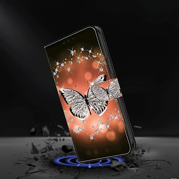 Honor Magic7 Pro 5G -kotelo, 3D-kuvioitu PU-nahkainen lompakkokotelo jalustalla Multicolor Crystal Butterfly
