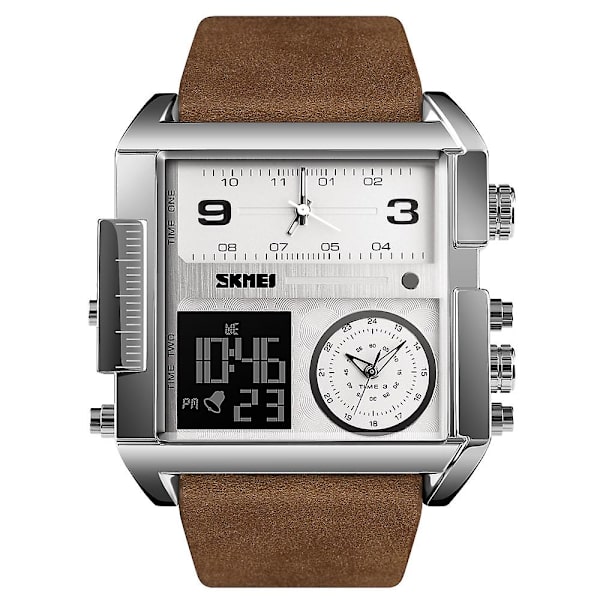 Skmei 3-tids Multi Funktions Digital Ur Relojes Sport Skmei 3atm Vandtæt Silver- coffee