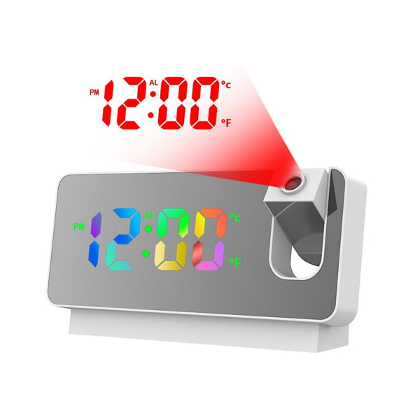 180 rotation projektion väckarklocka för sovrum led färgglad digital projektion på tak USB cha White