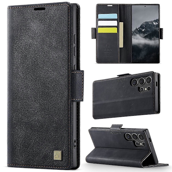 Til Samsung Galaxy S24 Ultra Case AUTSPACE A11 RFID-blokerende Retro Læder Mobiltelefonpung Cover Multicolor Black