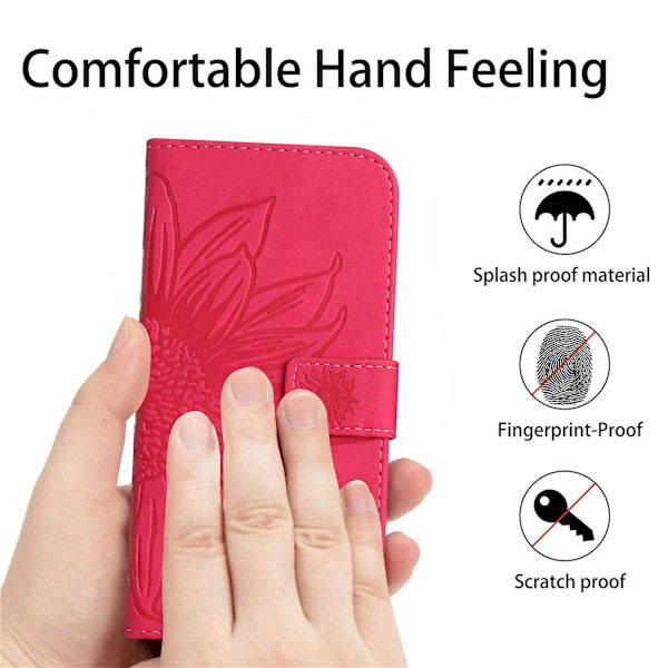 Til Samsung Galaxy A22 5g (EU Version) Ht04 Præget Solsikke Pu Læder Smartphone Cover Stativ Stødsikker Hud-venlig Telefon Wallet Etui Med Skulderrem Rose