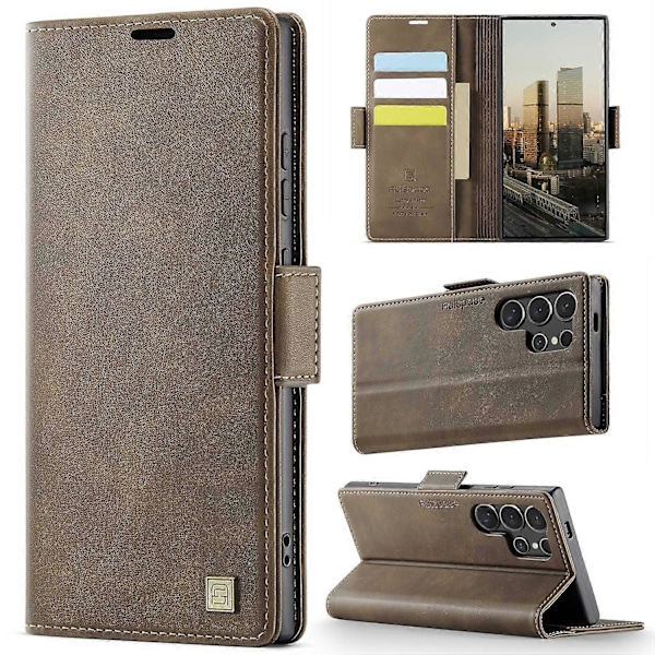 För Samsung Galaxy S23 Ultra Fodral AUTSPACE A11 RFID-blockerande Retro Läder Mobiltelefon Plånboksfodral Multicolor Brown