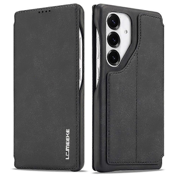 LC.IMEEKE Samsung Galaxy S25 -kotelo, korttipidike, jalusta, nahkainen puhelinkuori Multicolor Black