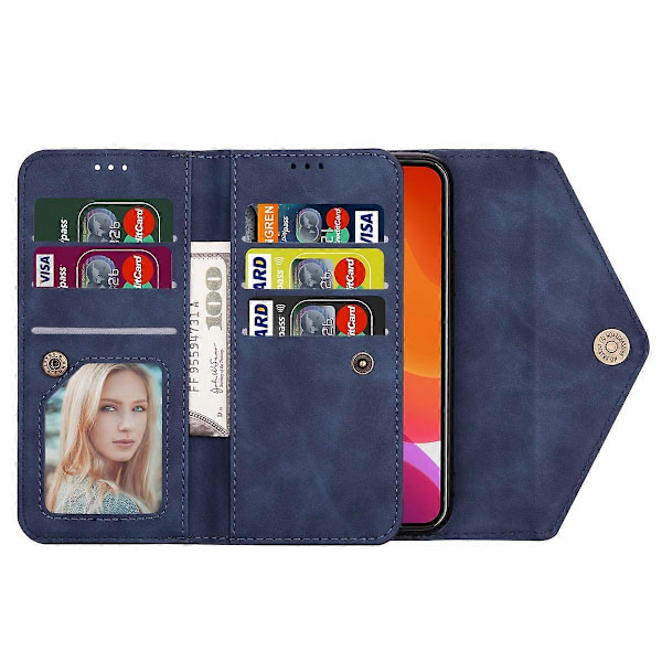 N.BEKUS Fodral till iPhone 16, Plånboksfodral i Läder med Remmar - Svart Multicolor Blue