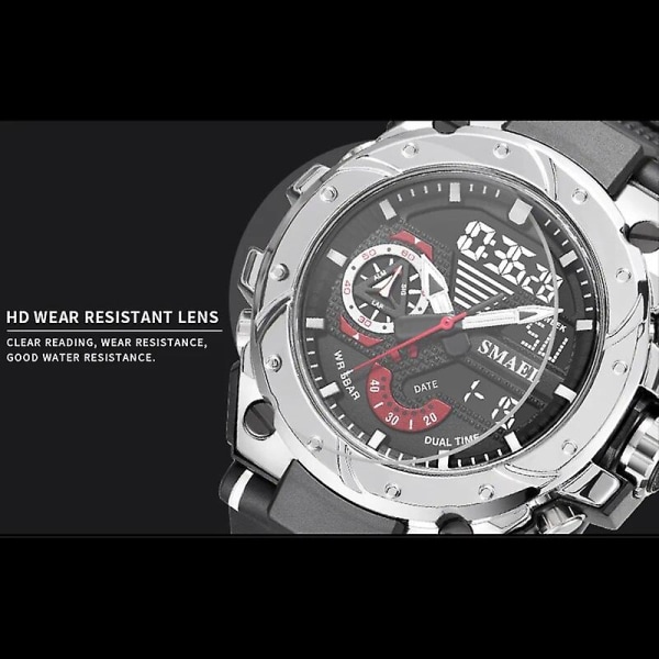 Smael Quartz Ur til Mænd Armbåndsure Watcholorful Rødt Armbånd 50m Vandtæt Vækkeur Analog Digital 8060 Sportsure RED