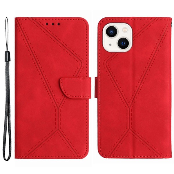 Nahkakotelo iPhone 15:lle, pehmeäpintainen, kääntyvä, jalustallinen lompakkokotelo, jossa painettu linjakuvio Multicolor Style B