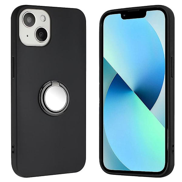 Matt Tpu- case för Iphone 15 Plus, spegelliknande ring Kickstand Phone Shell anti-scratch Cover Black