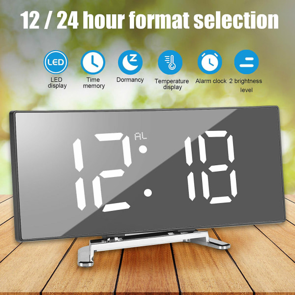 Digital LED Väckarklocka Termometer Snooze Mirror Display Kalender Temperatur