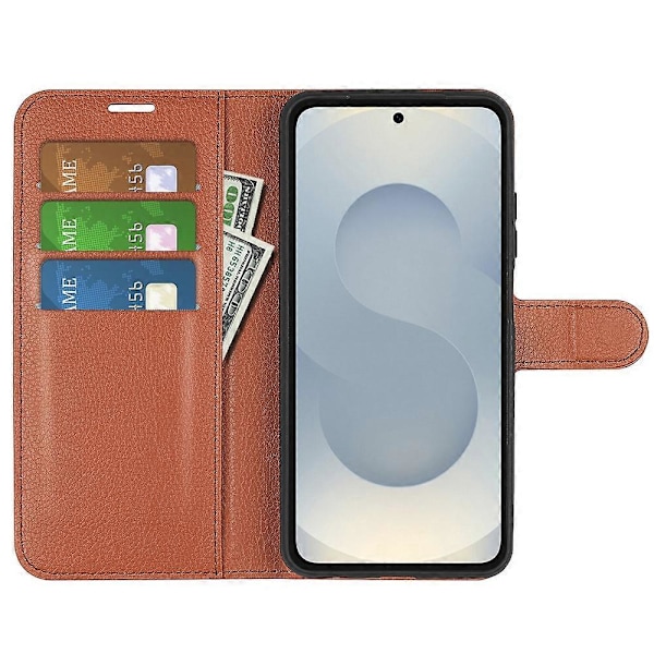 Til Samsung Galaxy S25 Edge Etui Litchi Tekstur Stødsikker Læderpung Telefoncover Multicolor Brown