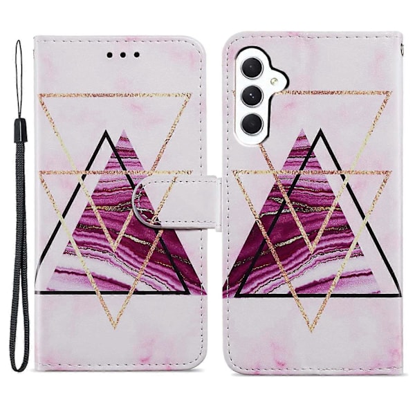 PU læder telefoncover med pung, stativ og mønsterprint til Samsung Galaxy S23 FE med rem Multicolor Style L