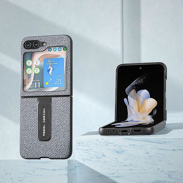 För Samsung Galaxy Z Flip5 5g Rhinestone Texture Back Cover Pu Läder+PC Kickstand Phone case Black