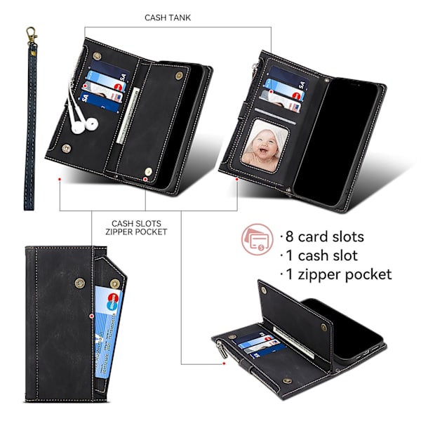 Plånbok Case För Iphone 15 Plus, Rfid-blockerande cover Black