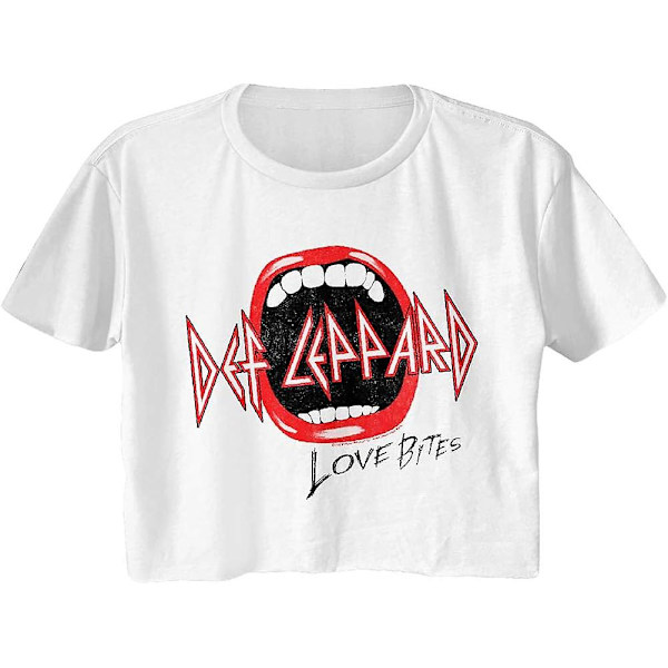 Def Leppard Rock Band Love Bites Mouth Dame Kortærmet Festival Cali Crop Top T-shirt Grafik Tee White M