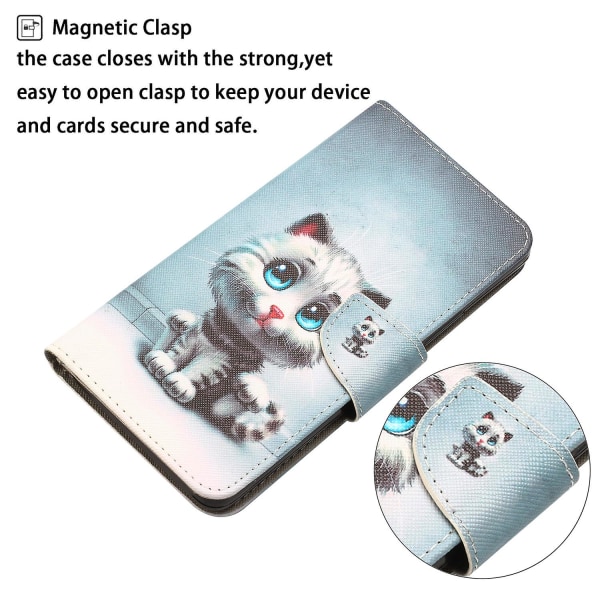 Til Iphone 15 Plus Folio Pu Læder Stand Wallet Case Mønster Print Telefon Cover Med Rem Blue Eyes Cat