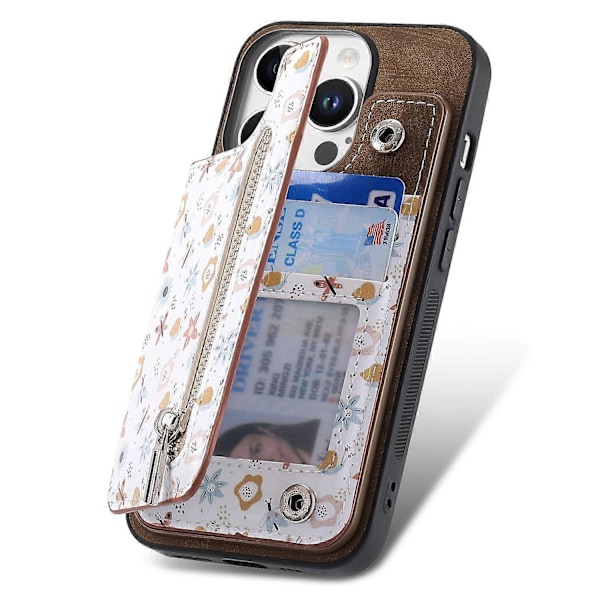 D10 Fodral för iPhone 16 Pro Max Mönster Ställ Plånbok Läder+TPU Telefonskal RFID-skydd - Grön Multicolor Brown