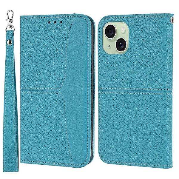 För iPhone 15 Plus Fodral Splitsad PU Läder Ställ Plånboksfodral med Rem Multicolor Style D